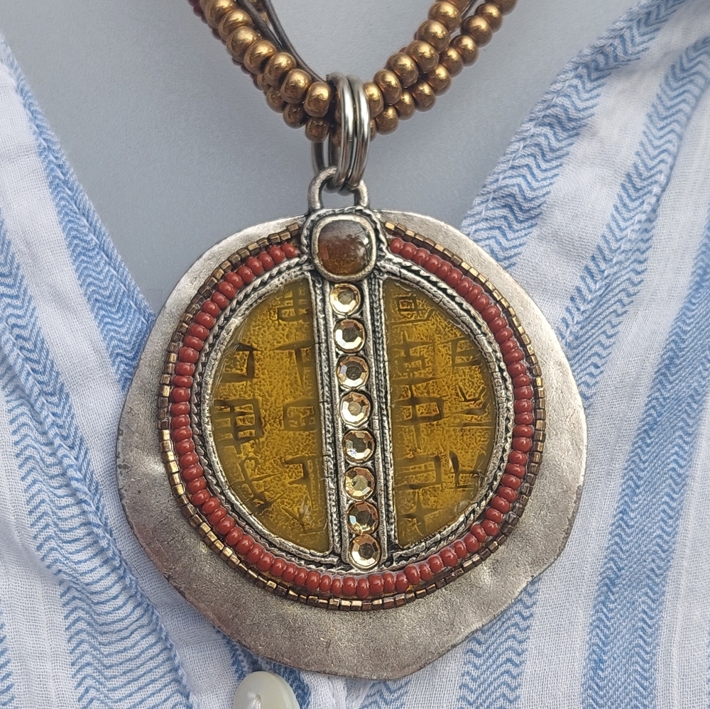 Vintage Chicos Statement Necklace Folk Art Multistrand Adjustable Silver - Picture 2 of 9